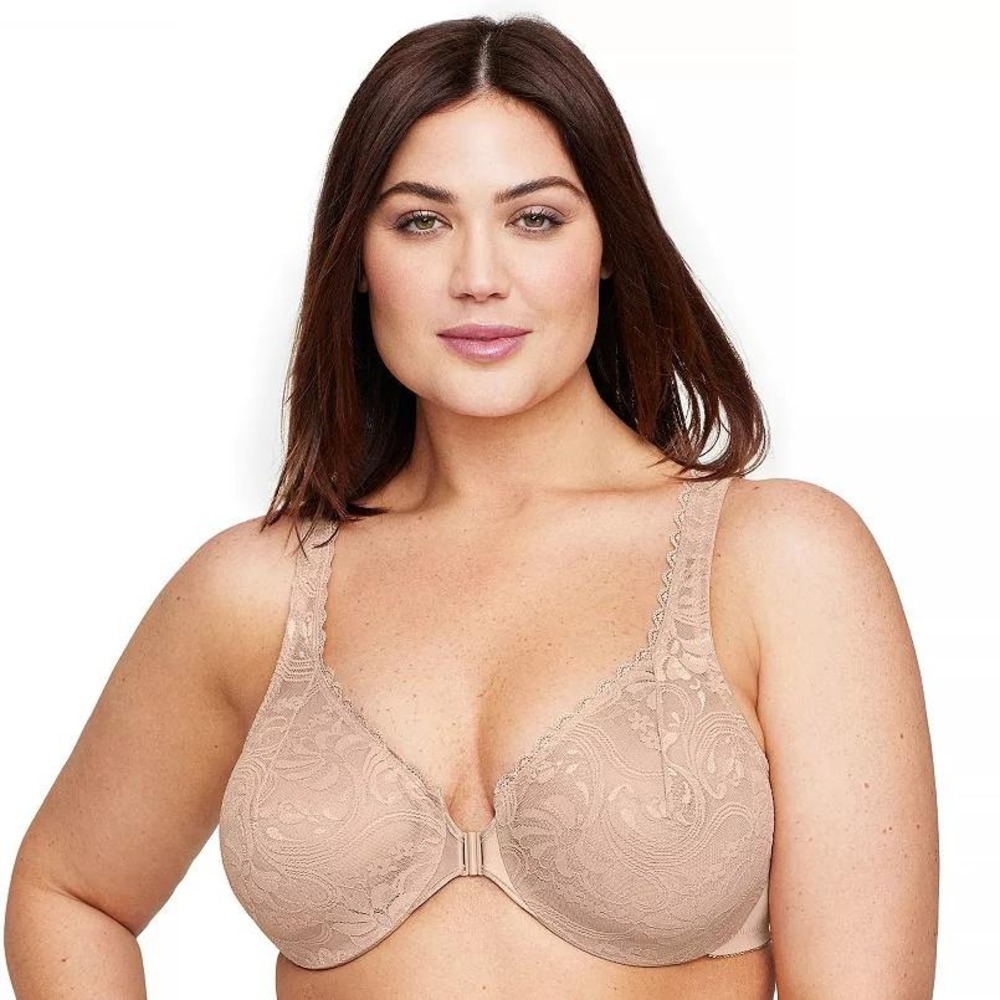 Glamorise WonderWire Front Closure Full Figure Bra 46DD Nude Lace 2 Pack 9245